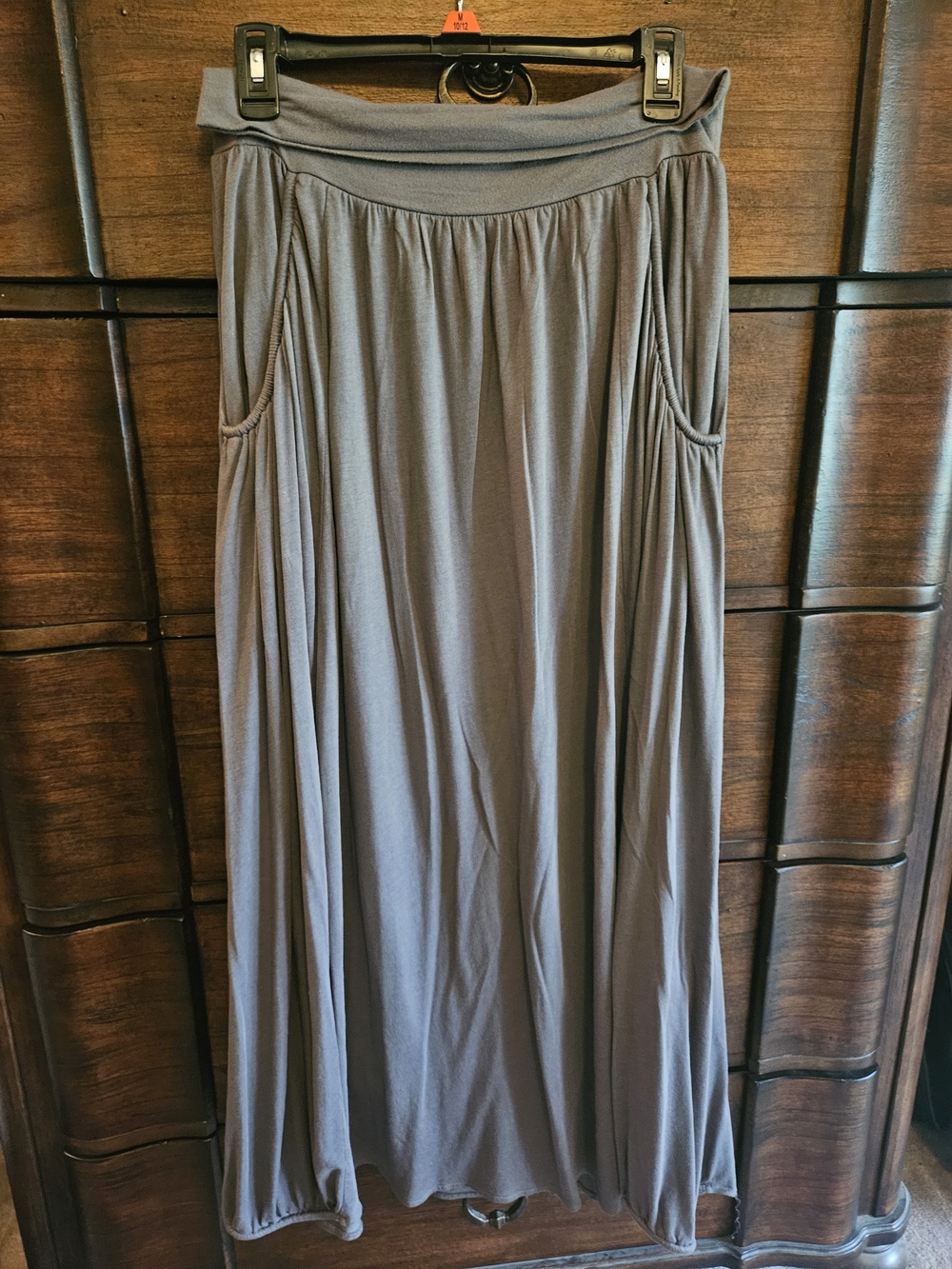 Garnet Hill Gray Maxi Skirt with Gathered Pockets - Favorite Knit Maxi